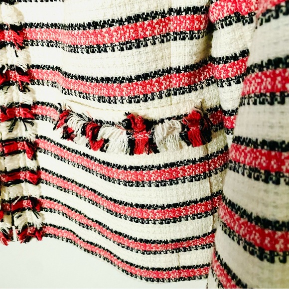 Talbots Tweed Stripe Blazer Cranberry and Cream Size 10 EUC - Picture 3 of 12